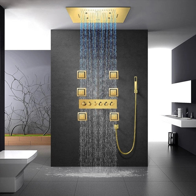 LED Shower System, Jetted Body Sprays and Hand Shower, Remote Control Light