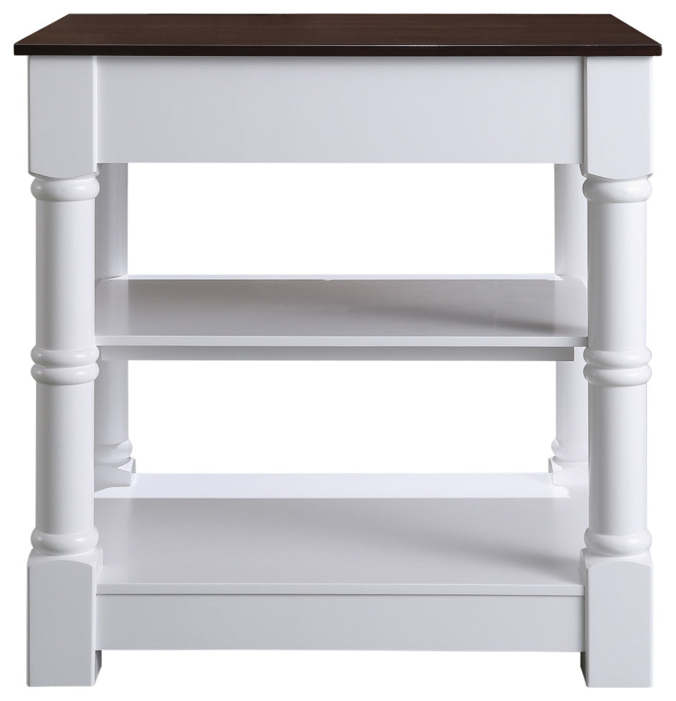 Monterey White 36" Kitchen Island With Dark Walnut Veneered Wood Countertop
