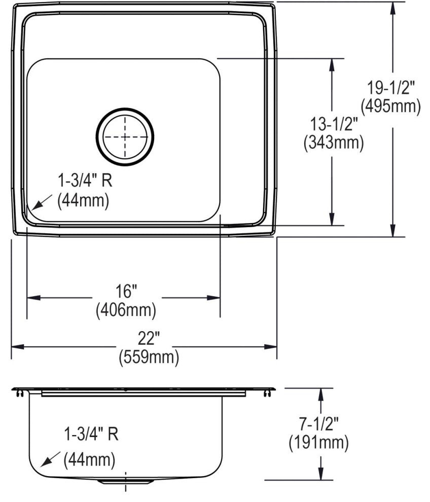 DRKR2220R3 Lustertone Classic Stainless Steel 22" Drop-in Classroom Sink