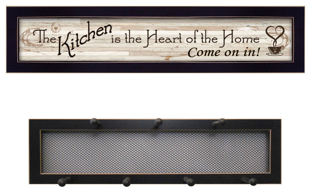 "The Kitchen Vignette" 2-Piece Vignette with 7-Peg Mug Rack, Black Frame