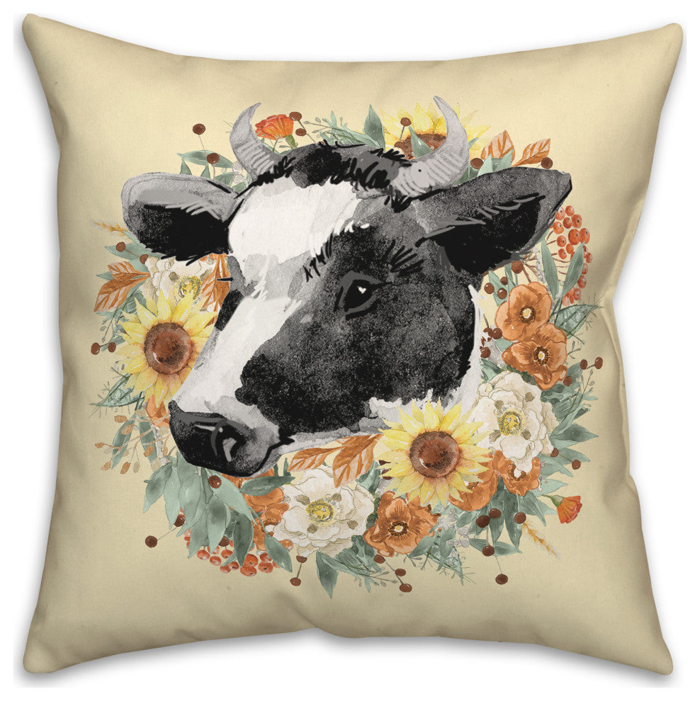 Autumn Wreath Cow 18x18 Spun Poly Pillow