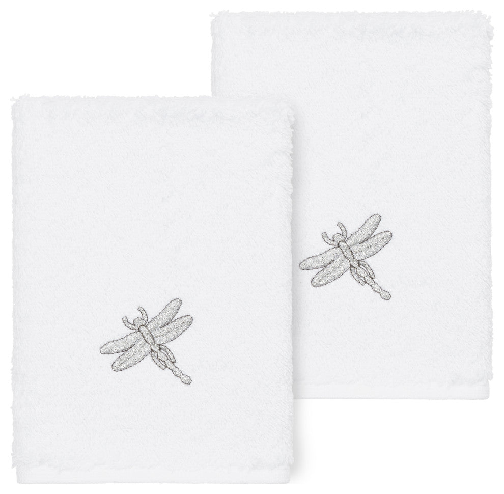 Linum Home Turkish Cotton Braelyn 2-Piece Embellished Washcloth Set, White