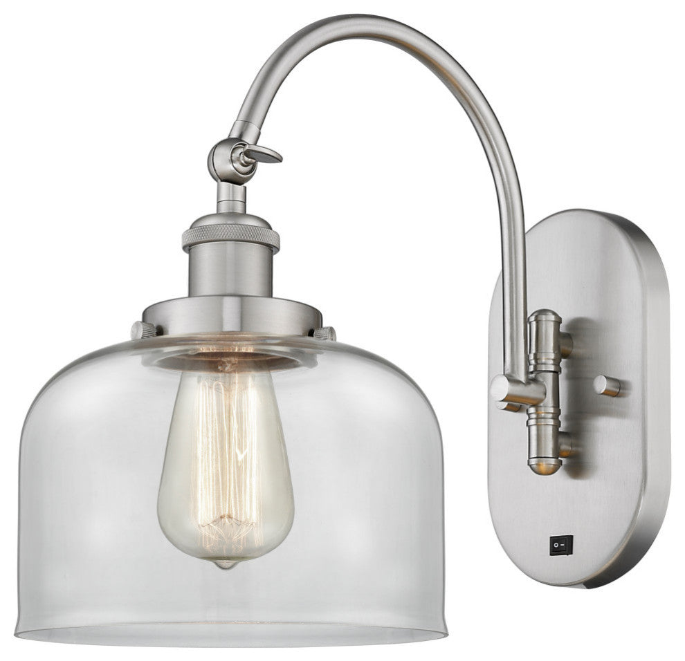 Bell Sconce, Brushed Satin Nickel, Clear, Clear