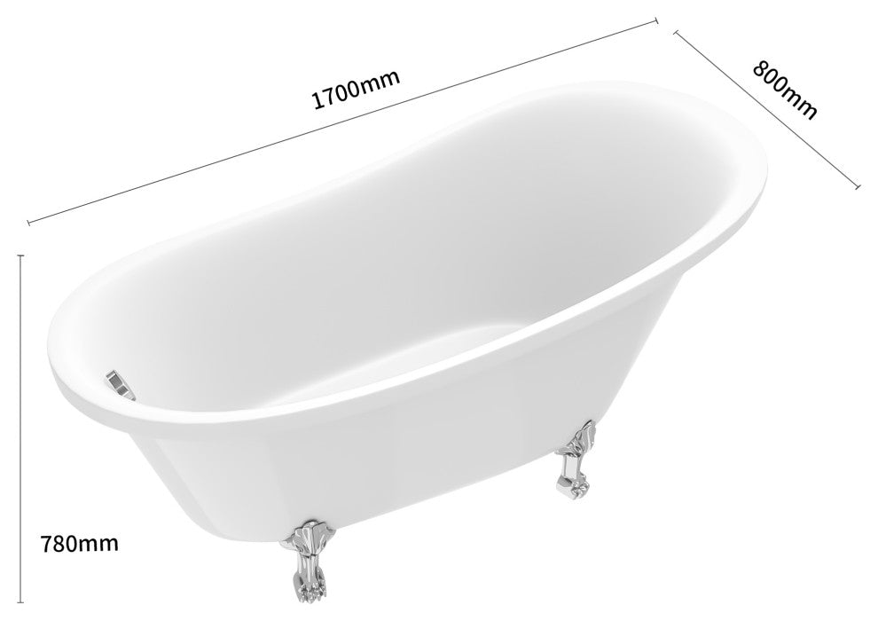 67 in. Acrylic Single Slipper Freestanding Clawfoot Soaking Bathtub in White