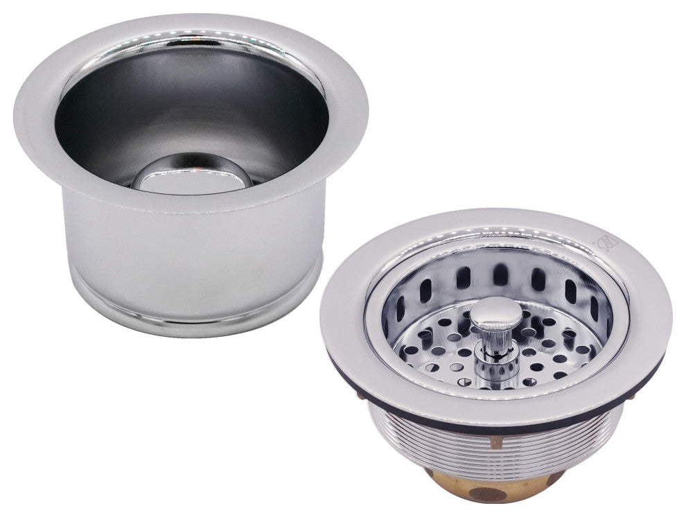 CO2196 3.5" Post Style Large Kitchen Sink Basket Strainer, Polished Chrome