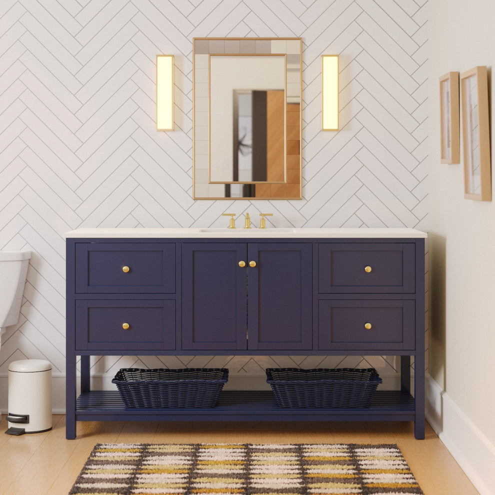 Lakeshore 60" Single Bathroom Vanity, Royal Blue, Engineered White