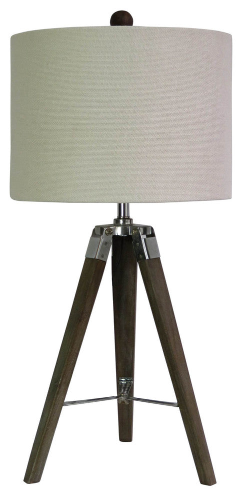 28" Structured Tripod Table Lamp, Weathered Gray Wood & Polished Nickel Metal