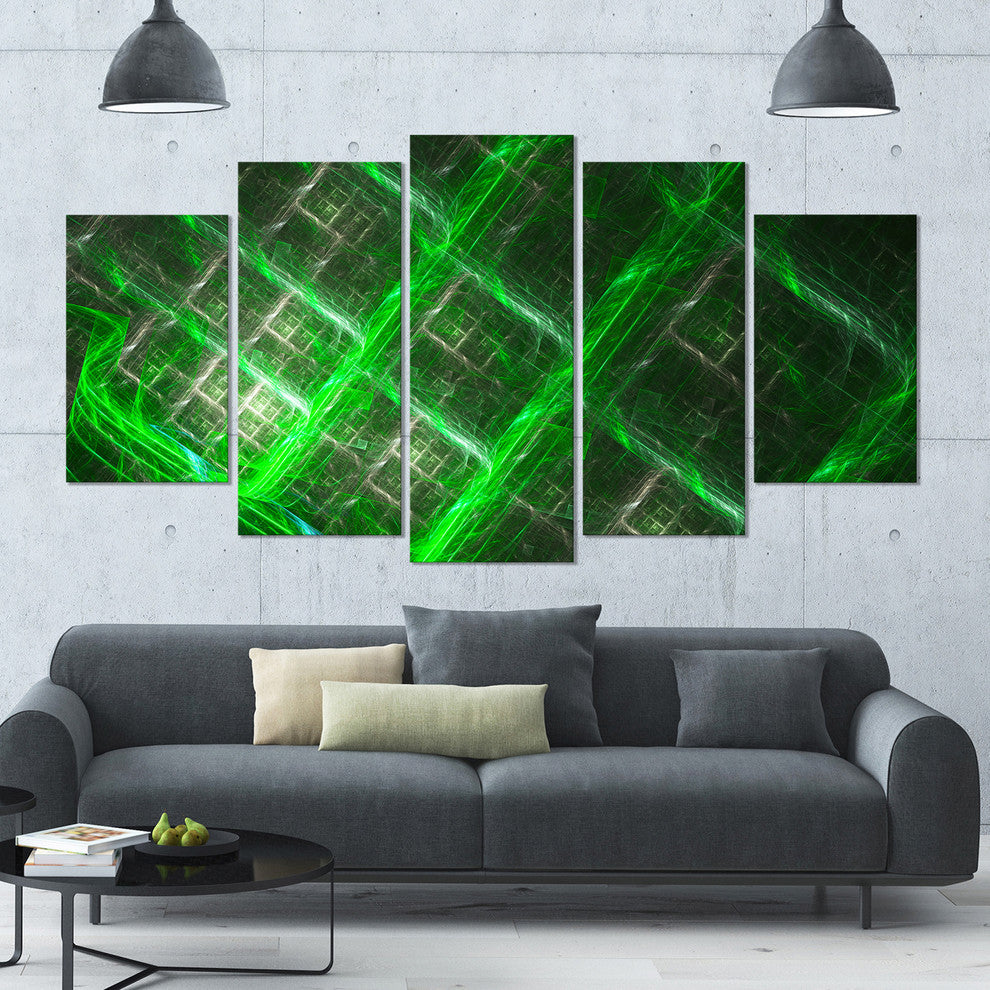 Green Abstract Metal Grill, Contemporary Art on Canvas, 60"x32", 5 Panels