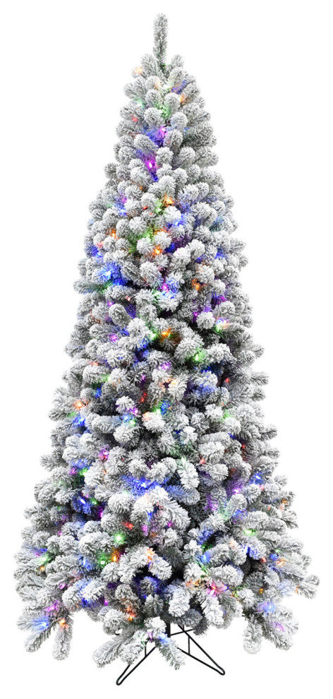 Flocked Alaskan Pine Christmas Tree, 9 Ft., Multi-Color Led String Lighting