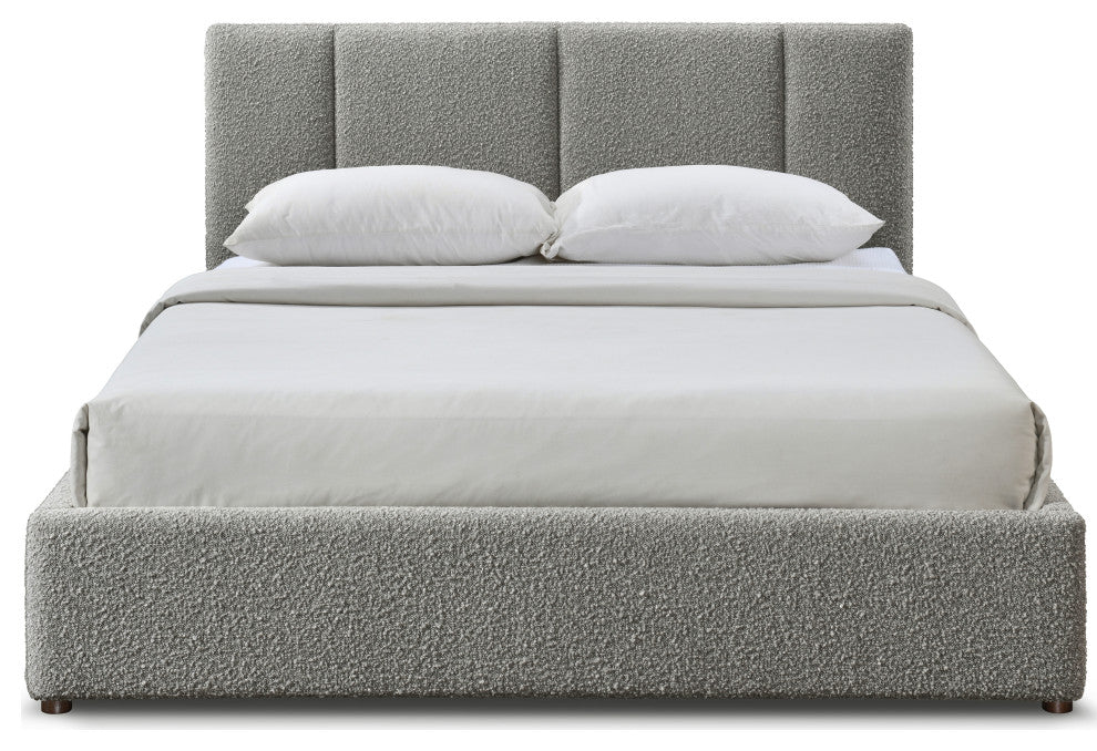 Omax Decor Venice Modern Fabric Upholstered Platform Bed, Grey Boucle, Queen