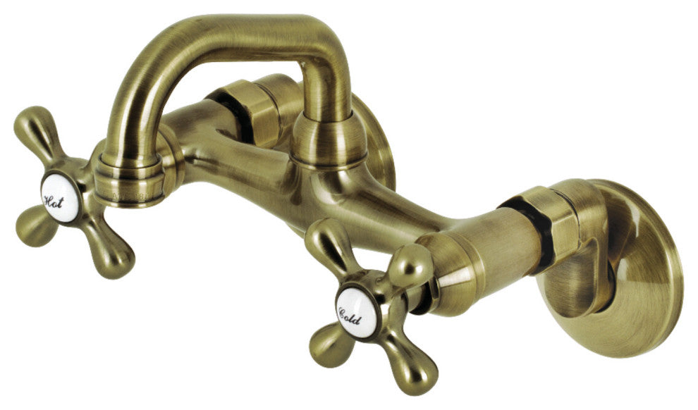 Kingston Brass KS212AB Two-Handle Wall Mount Bar Faucet, Antique Brass