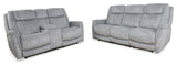 Linus Hudson Grey Power Reclining Sofa and Recliner