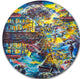 Night City Graphics Art, Cityscape Round Wall Art, 11"