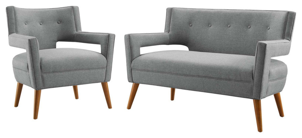 Armchair and Loveseat Sofa Set, Fabric, Gray, Modern, Lounge Hospitality