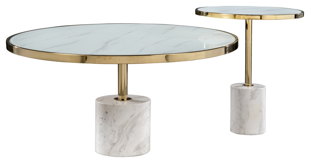 Kaia Marble Base Side Table, Gold and White