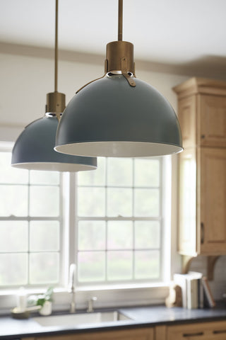 Hinkley Argo 14" Small LED Pendant Light, Lacquered Brass + Sage Green shade