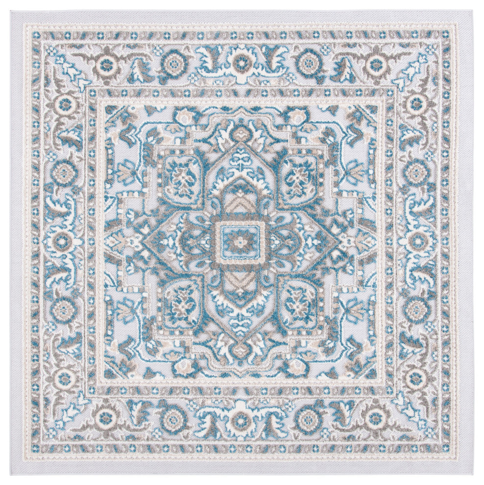 Safavieh Indoor-Outdoor Cabana Collection, CBN680 Rug, Navy/Grey, 6'7" Square