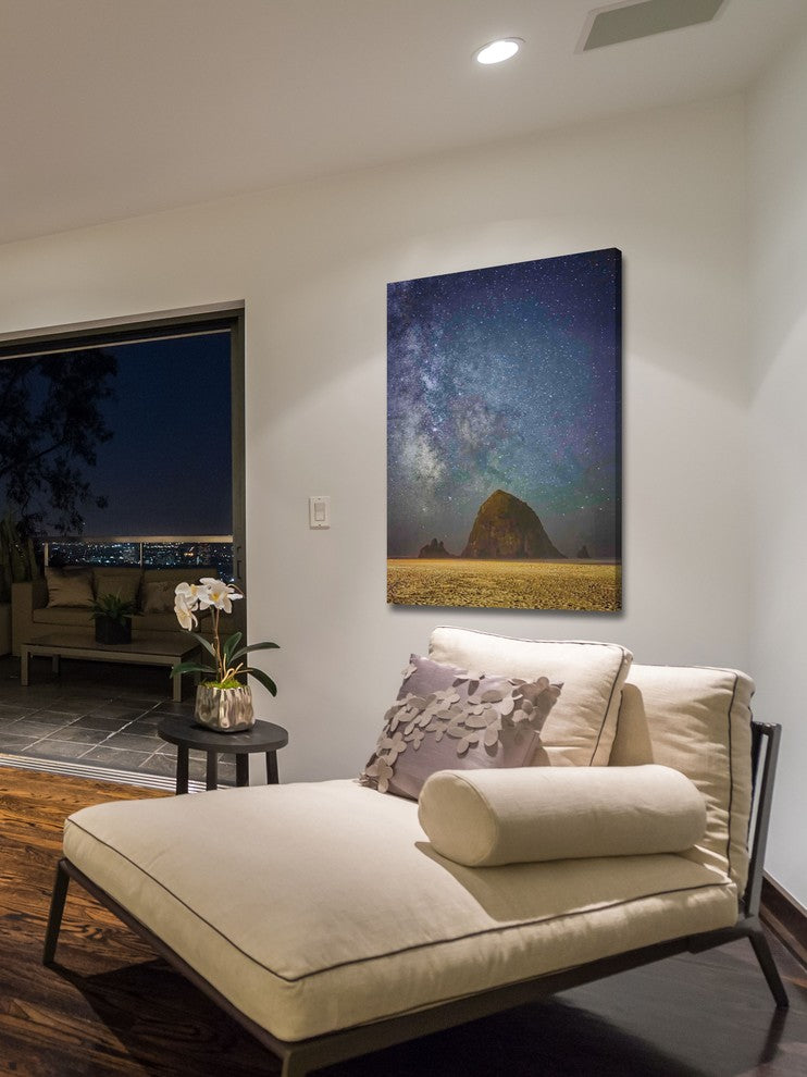 "Sparkling Skies Over Haystack Rock" Painting Print on Canvas