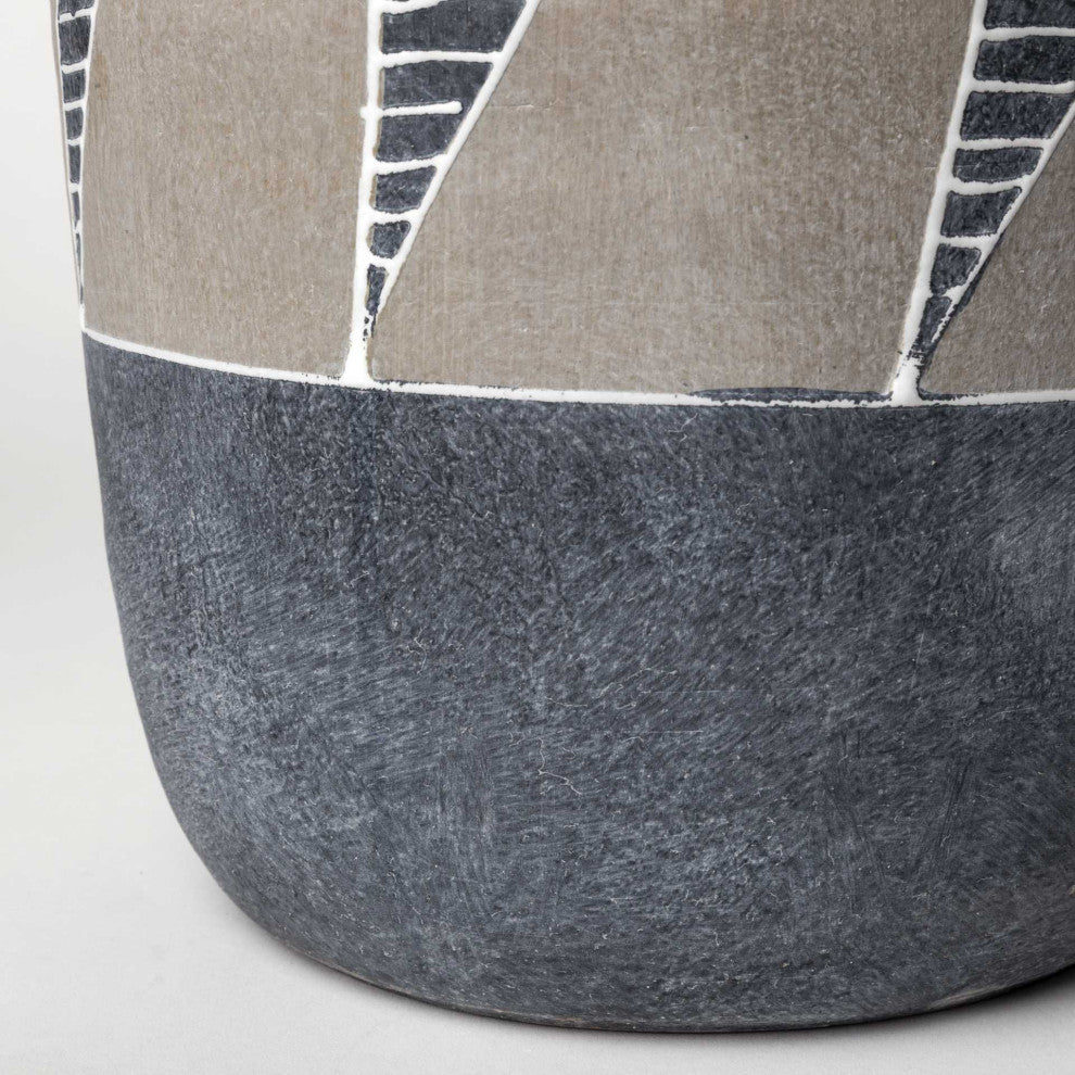 15" Brown And Gray Geometric Tribal Ceramic Table Vase