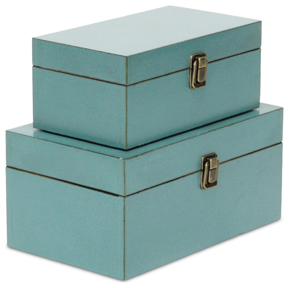 Wooden Keepsake Boxes, Set of 2, Teal