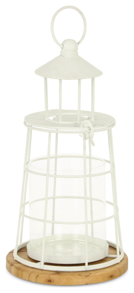 Caler White Lighthouse Styled Metal Lantern - Small