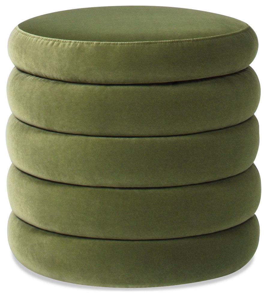 Fuji 19" Oversized Horizontal Tufted Round Storage Ottoman, Olive Green Performance Velvet