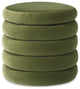 Fuji 19" Oversized Horizontal Tufted Round Storage Ottoman, Olive Green Performance Velvet