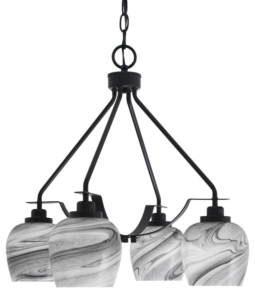 Odyssey 4 Light, Chandelier In Matte Black Finish With 6" Onyx Swirl Glass