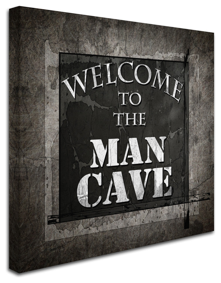 LightBoxJournal 'Welcome To Man Cave Warning' Canvas Art, 14" x 14"