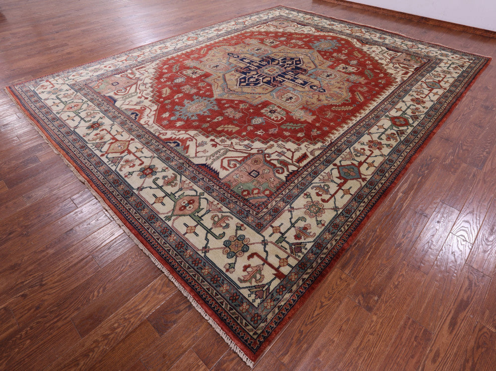11' 7" X 14' 11" Heriz Serapi Hand Knotted Wool Rug - Q16004