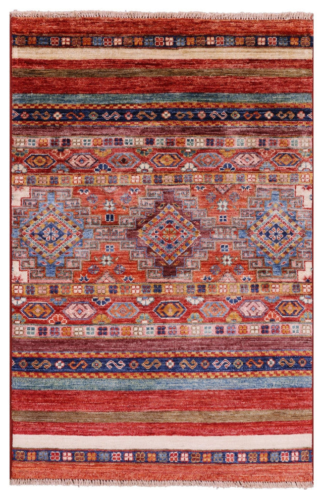 2' 7" X 4' 0" Super Kazak Khorjin Hand-Knotted Wool Rug Q11037