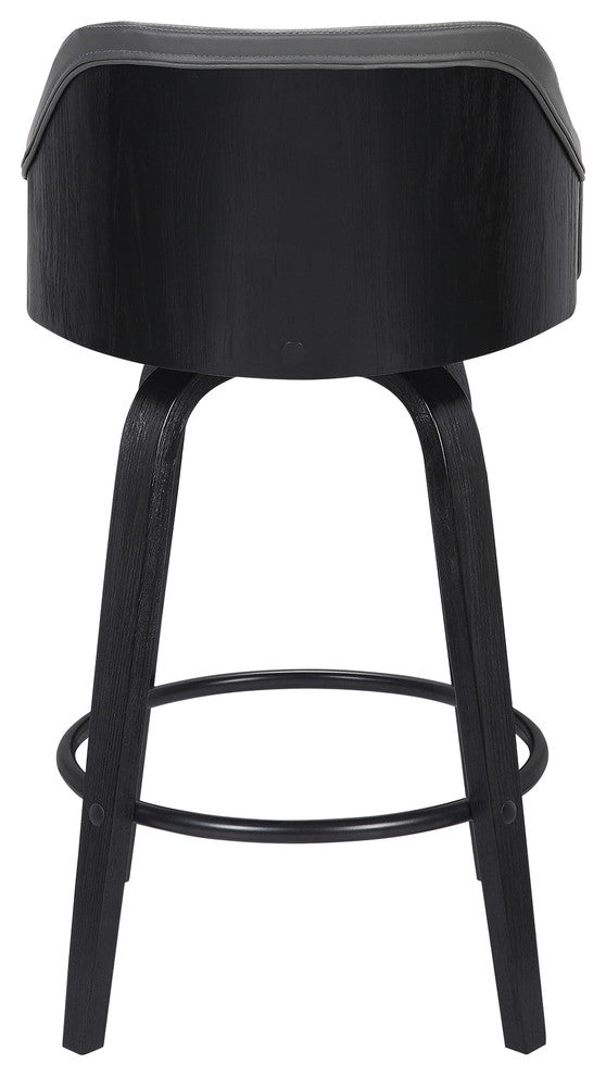 Hutton 26" Swivel Counter Stool, Black Brush Wood Finish and Gray Faux Leather
