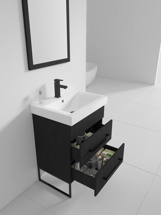 Fine Fixtures Modern Vanity Set, Black Marble, 24", Black Hardware