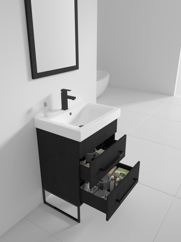 Fine Fixtures Modern Vanity Set, Black Marble, 24", Black Hardware