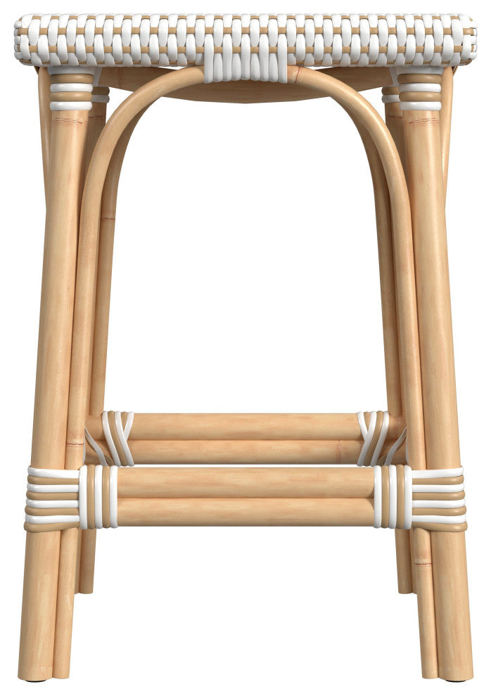 Riviera Square 24"H Rattan Counter Stool, White and Tan