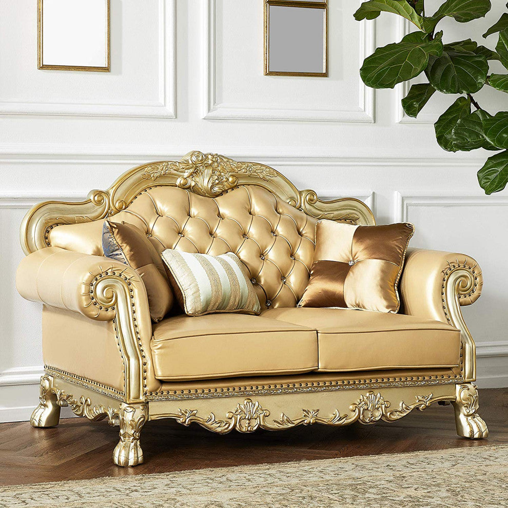Emma Mason Signature Kiwi Loveseat w/ 3 Pillows in Gold Patina