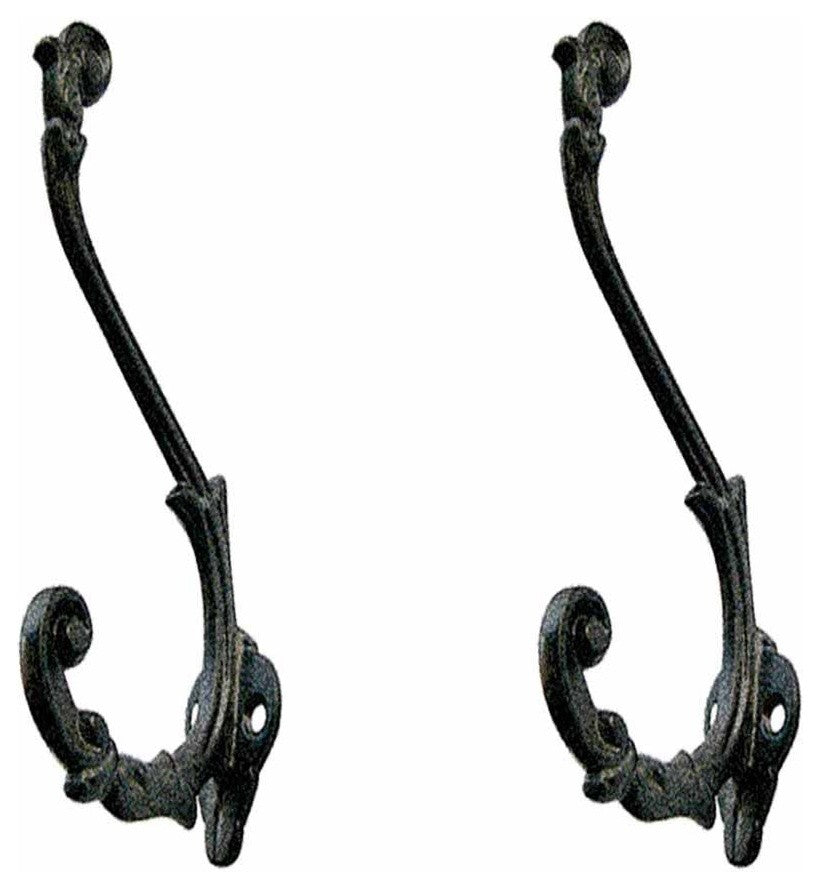 Renovators Supply 2Pcs Black Coat Hook 6" Wall Mount Double Hooks Coat Hanger