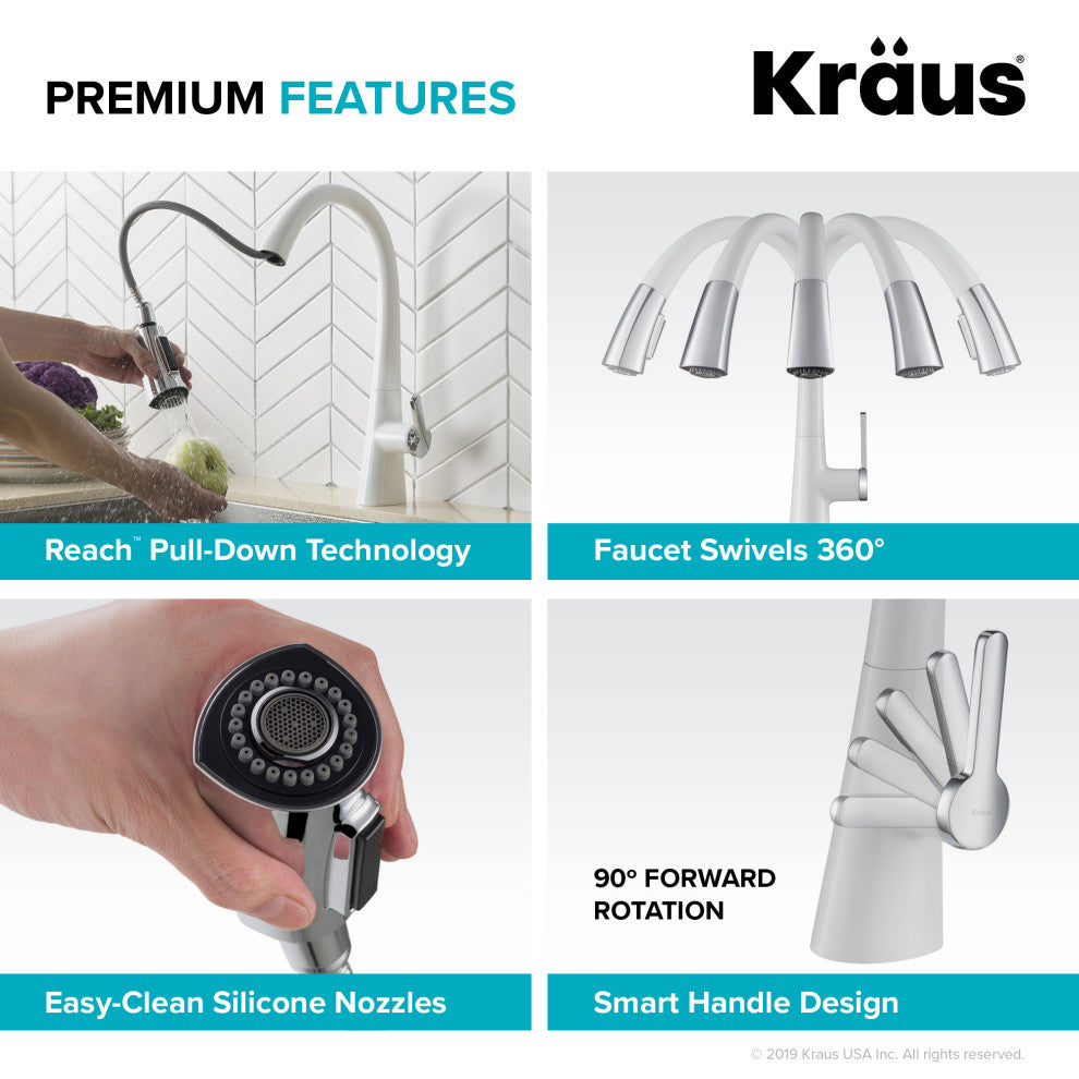 Nolen Pull-Down 1-Hole Kitchen Faucet Chrome White