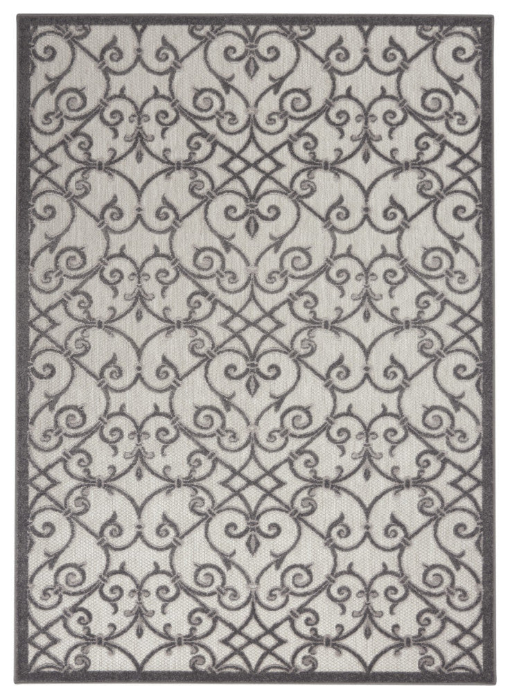 5' X 8' Gray Floral Indoor Outdoor Area Rug