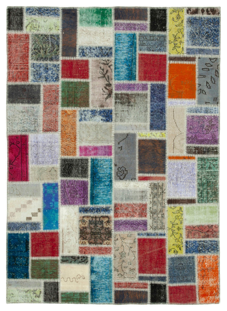 Rug N Carpet - Handwoven Anatolian 5' 8" x 7' 10" Wool Patchwork Area Rug
