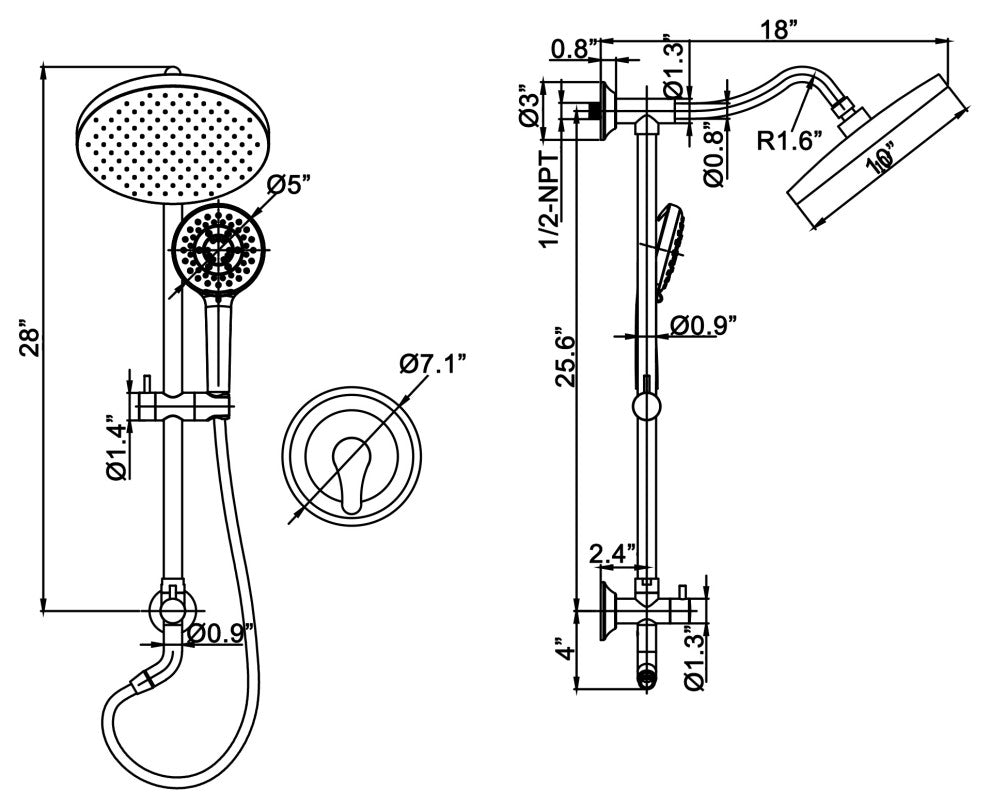 Luxury Complete Shower System With Rough-In Valve, Brushed Gold
