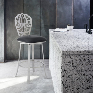 Cherie Contemporary 30" Bar Height Black Faux Leather Barstool