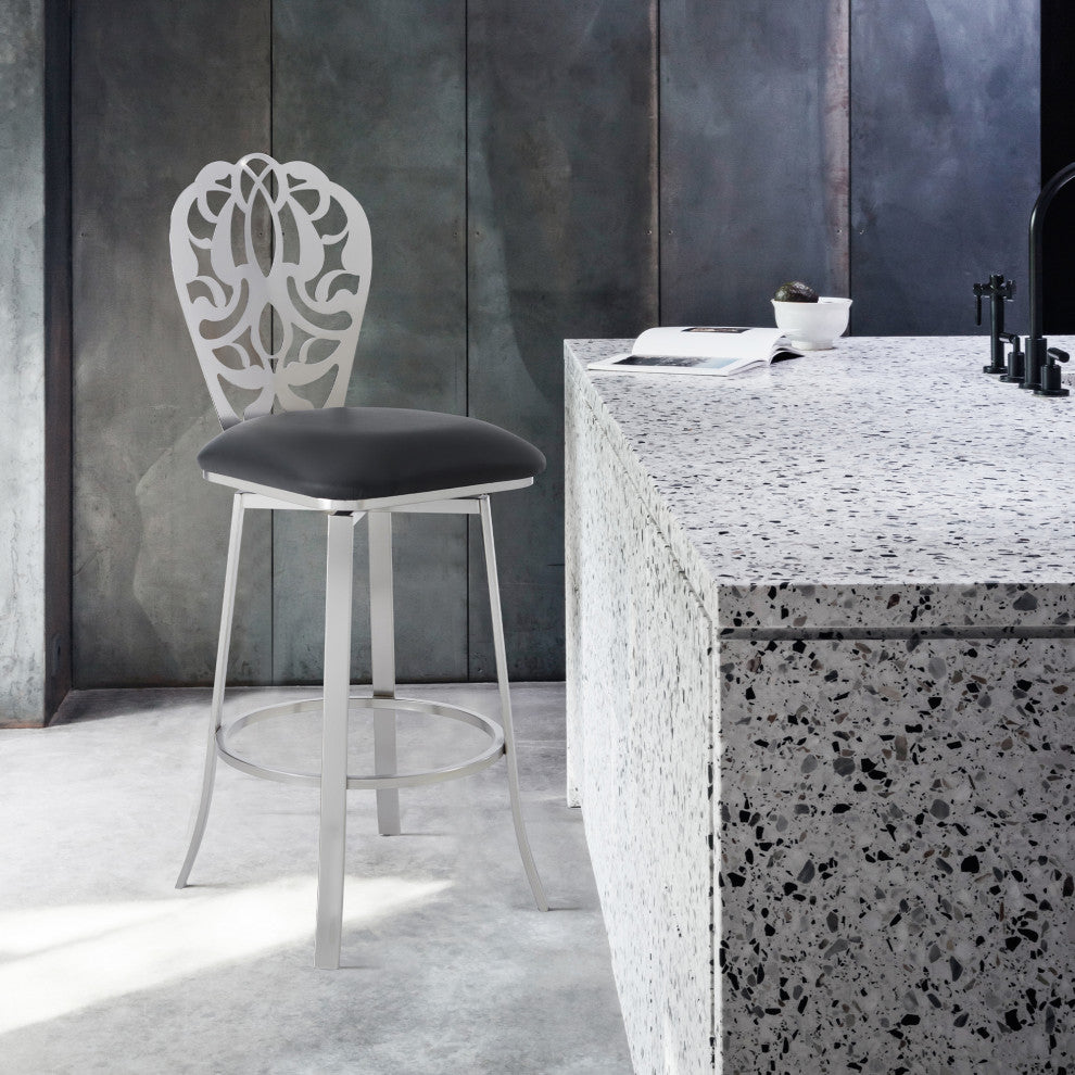 Cherie Contemporary 30" Bar Height Black Faux Leather Barstool