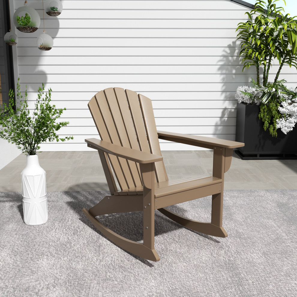 WestinTrends Outdoor Patio Poly Lumber Adirondack Porch Rocking Chair Rocker, Weathered Wood