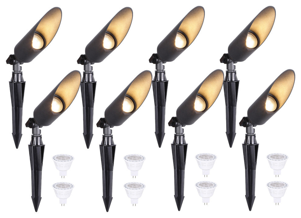 8 Pack Aluminum Landscape Spotlight with MR16 Bulb, Max 50W GU5.3 Base
