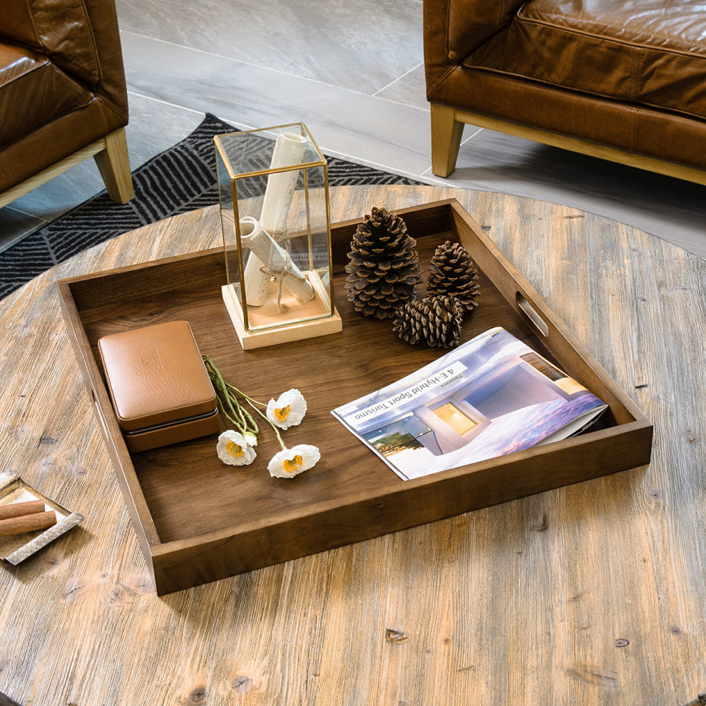 Square Black Walnut Solid Wood Tray Ottoman Tray, 24inch