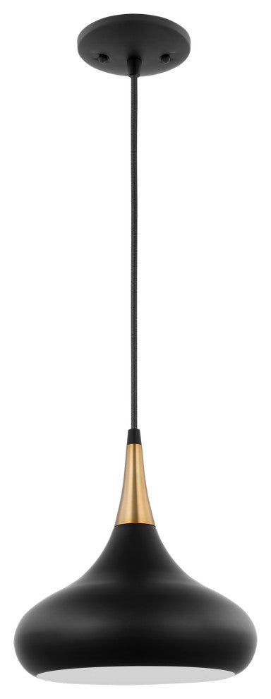 Phoenix 1-Light Small Pendant, Matte Black With Burnished Brass