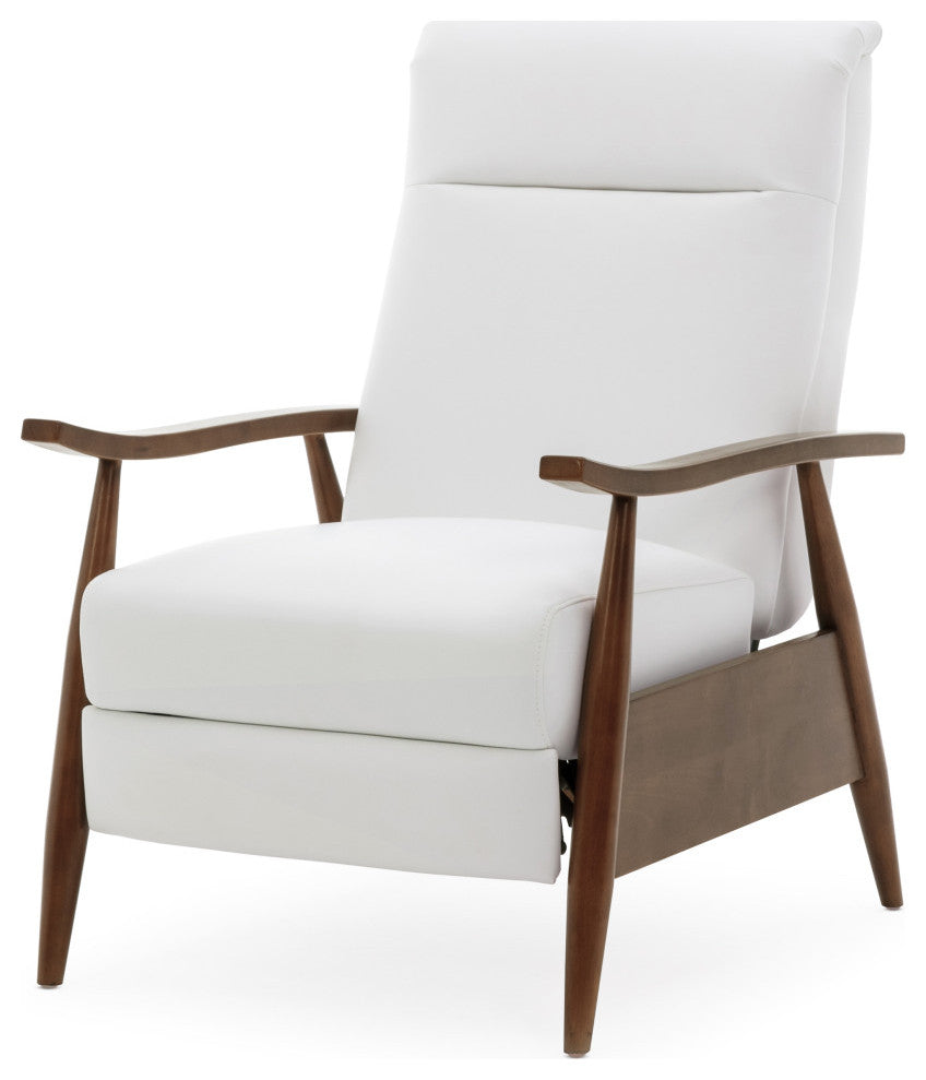 Solaris Wood Arm Push Back Recliner, Milky White