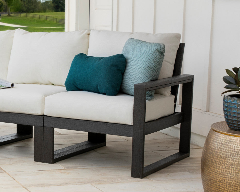 EDGE Modular Right Arm Chair, Teak / Dune Burlap