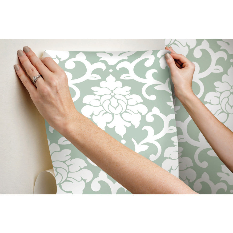 Damask Peel and Stick Wallpaper, Green